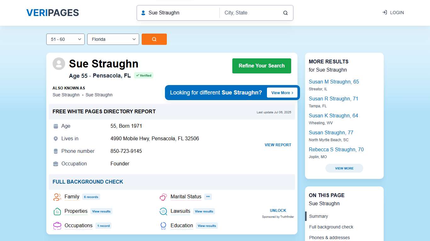 Sue Straughn: Age, Phone Numbers, Address - Free Public Records Profile | Veripages