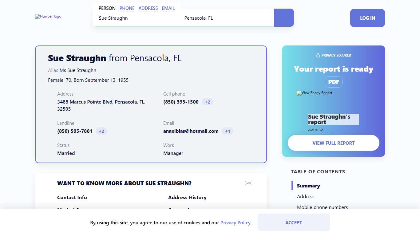 Sue Straughn, (850) 505-7881, 3488 Marcus Pointe Blvd, Pensacola, FL | Nuwber